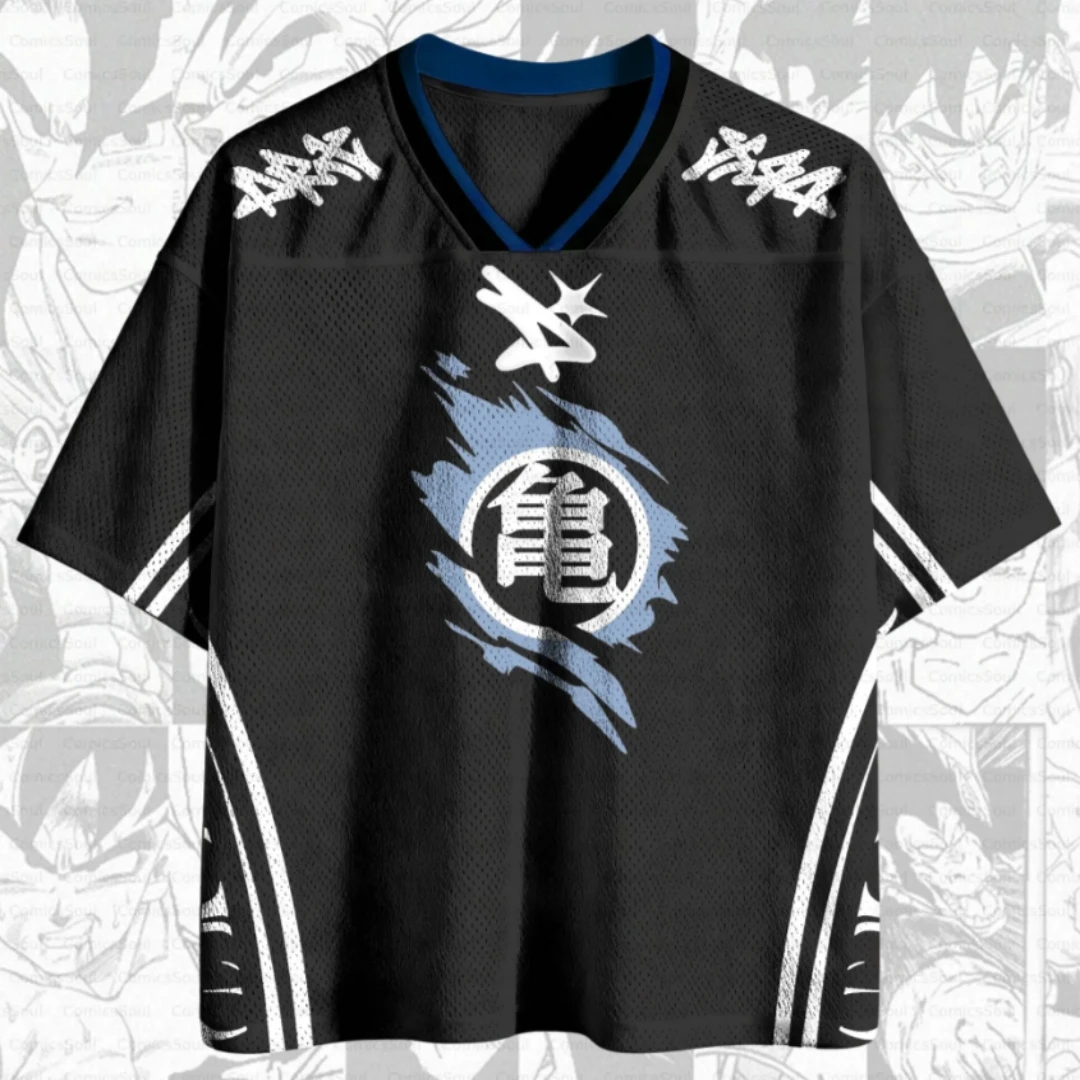 Dragon Ball Ultimate Skill Wukong Printed Mesh Jersey, Breathable V-neck Anime Cosplay Turtle House Logo Manga Fan Ball Clothes