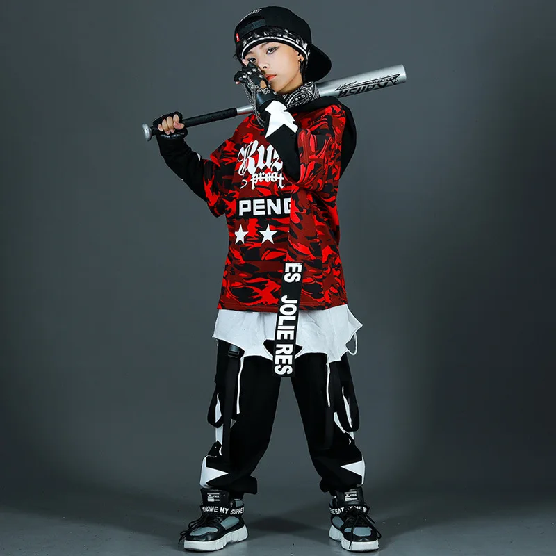 Children's camouflage street dance set, girl's hip-hop children's fashion suit, handsome hip-hop performance suit, boy's explosi