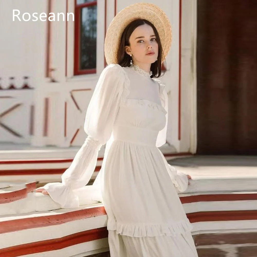 Customized High Quality A-line Wedding Dresses High Collar Design Layered Long Sleeve Draped Pleat Anke Length robe de mariée