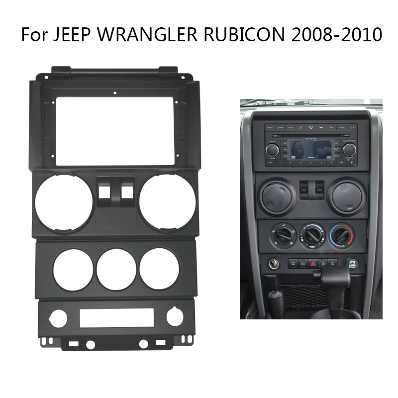 9 Inch Car Radio Fascia For JEEP WRANGLER RUBICON 2008 2009 2010 Video Panel Player Audio Dash 2 Din Frame Dashboard Mount Kit