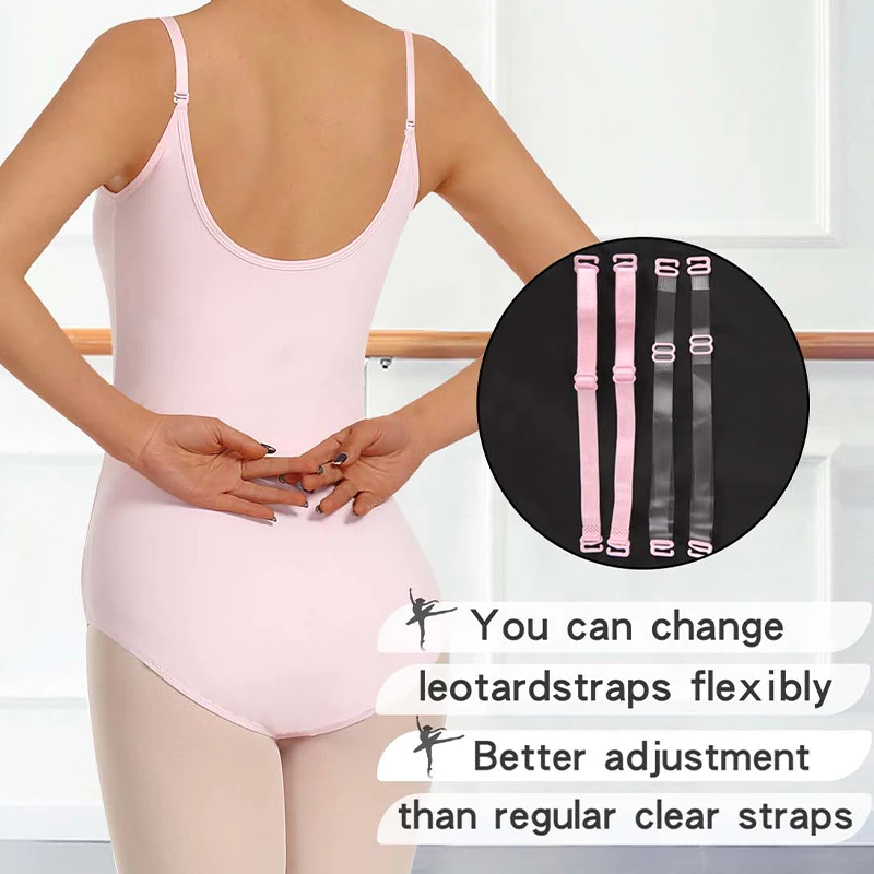 Damski top gimnastyczny do tańca baletowego, trykot z odpinanymi, regulowanymi, elastycznymi i przezroczystymi ramiączkami, pełna podszewka z przodu, odpowiedni do treningów zespołowych.