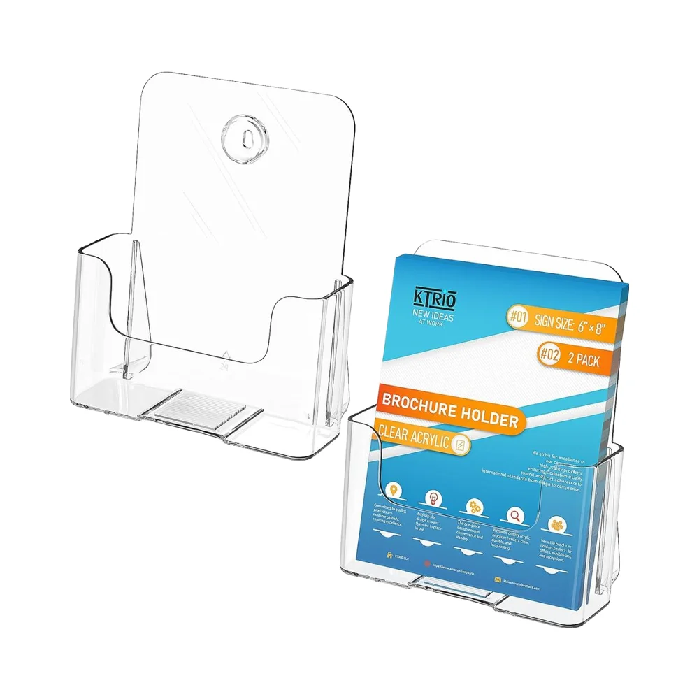 Modern 8.5 X 11 Inch Acrylic Display Rack Clear Plastic Desk or Wall Mount Brochure Holder for 2 Trifold Magazines or Brochures