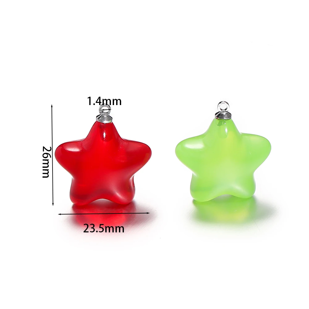 4Pcs/Lot 23.5*26mm Jelly Color Five-pointed Star Acrylic Charms Pendent for Jewelry Making DIY Handmade Bracelet Accessories