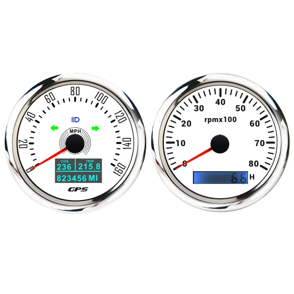 ELING Waterproof 85mm GPS Speedometer 0-200km/h + 0-8000RPM Tachometer with 7 Colors Backlight for Yacht Motorcycle Universal