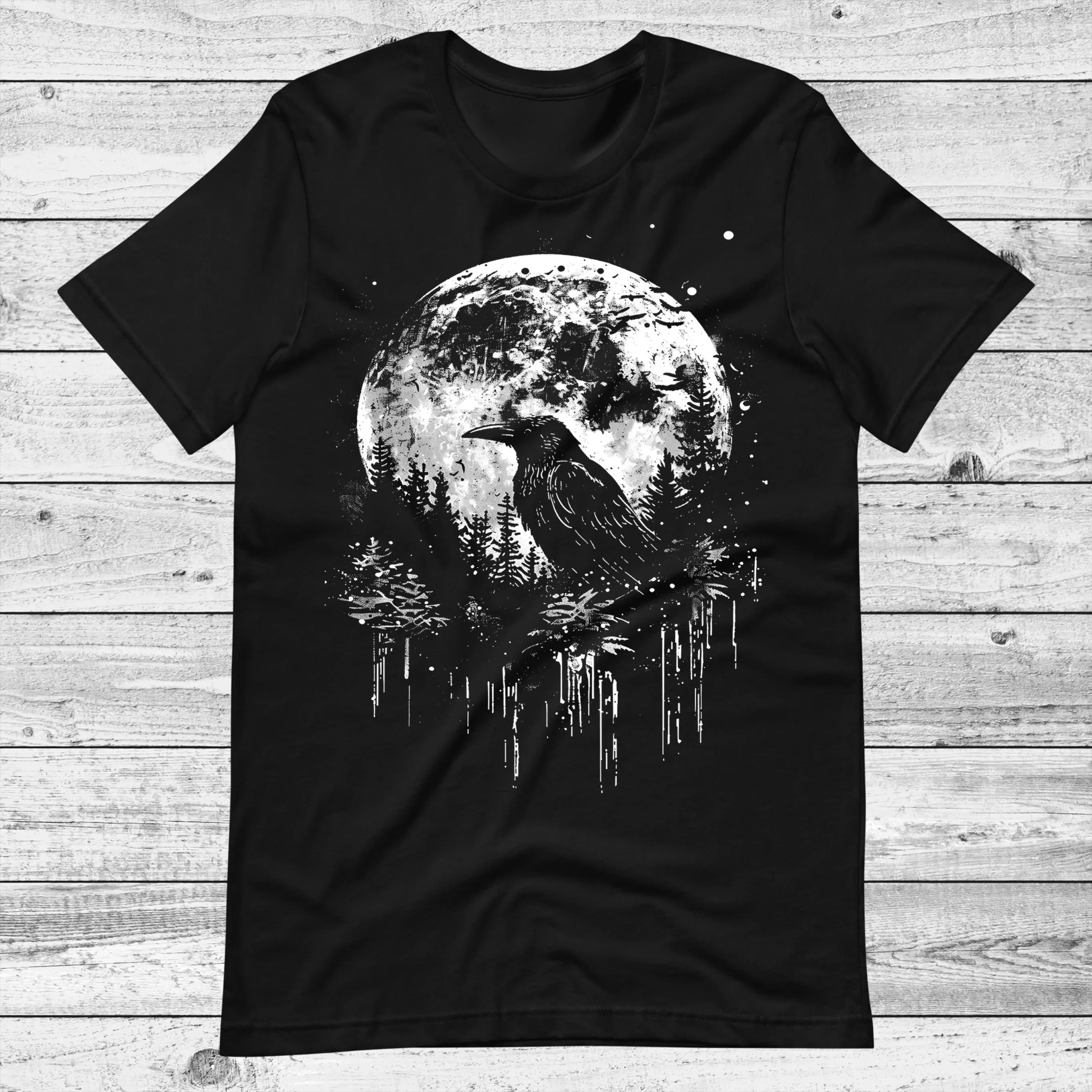 Heavenly Crow T-shirt, Moon Gothic Style Clothing, Forest Crow Alternative Witchy Pattern T-shirt, Vintage Street Style Women's