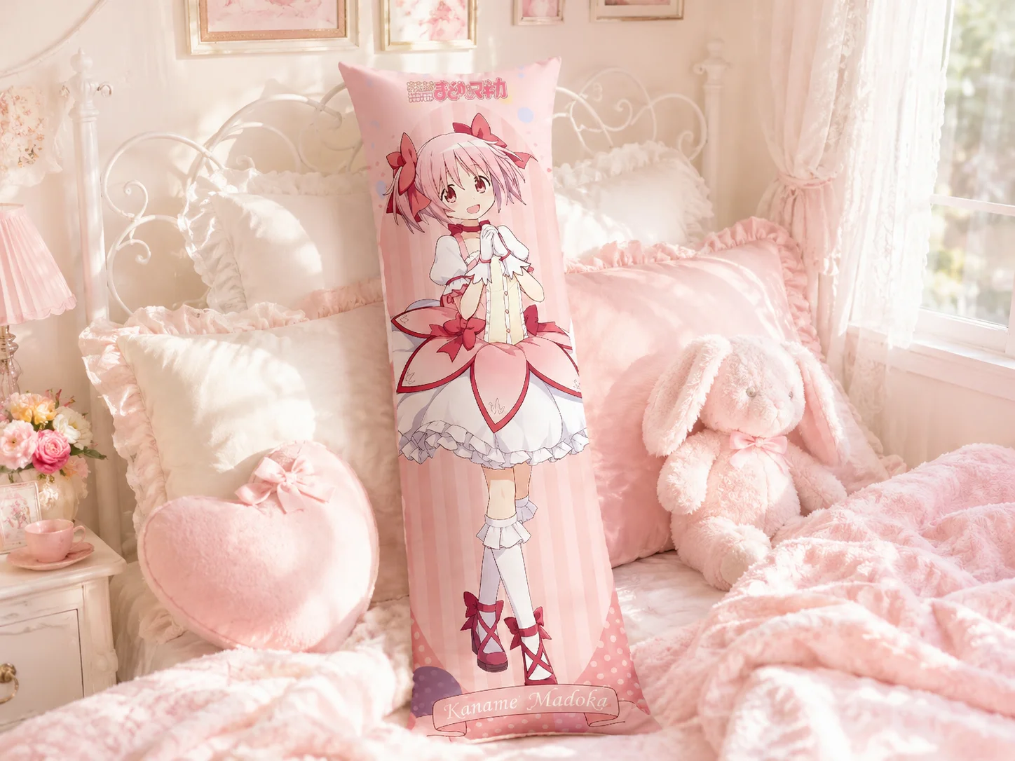 Kaname Madoka Dakimakura Pillow Cover Pink Stripe Anime Girl Body Pillow Case Long Hugging Pillowcase for Bedroom Otaku Room