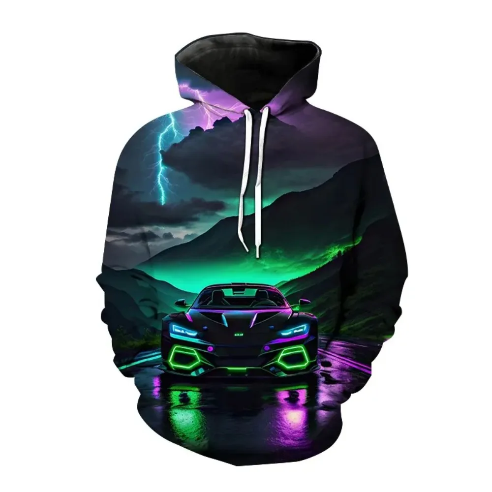 2023 New Fashion Men's Sport Hoodies 3D Sports Car Print Pocket Tops Coat Loose Sweatshirt Long Sleeve Pullover Hooded Sweaters