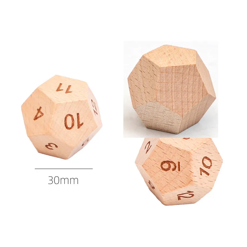 

5 piece Solid Blank Wooden Dice 30mm 12 Side Sculpture Digital 1-12 Dice For Club/Party/Family DIY Games Accessories