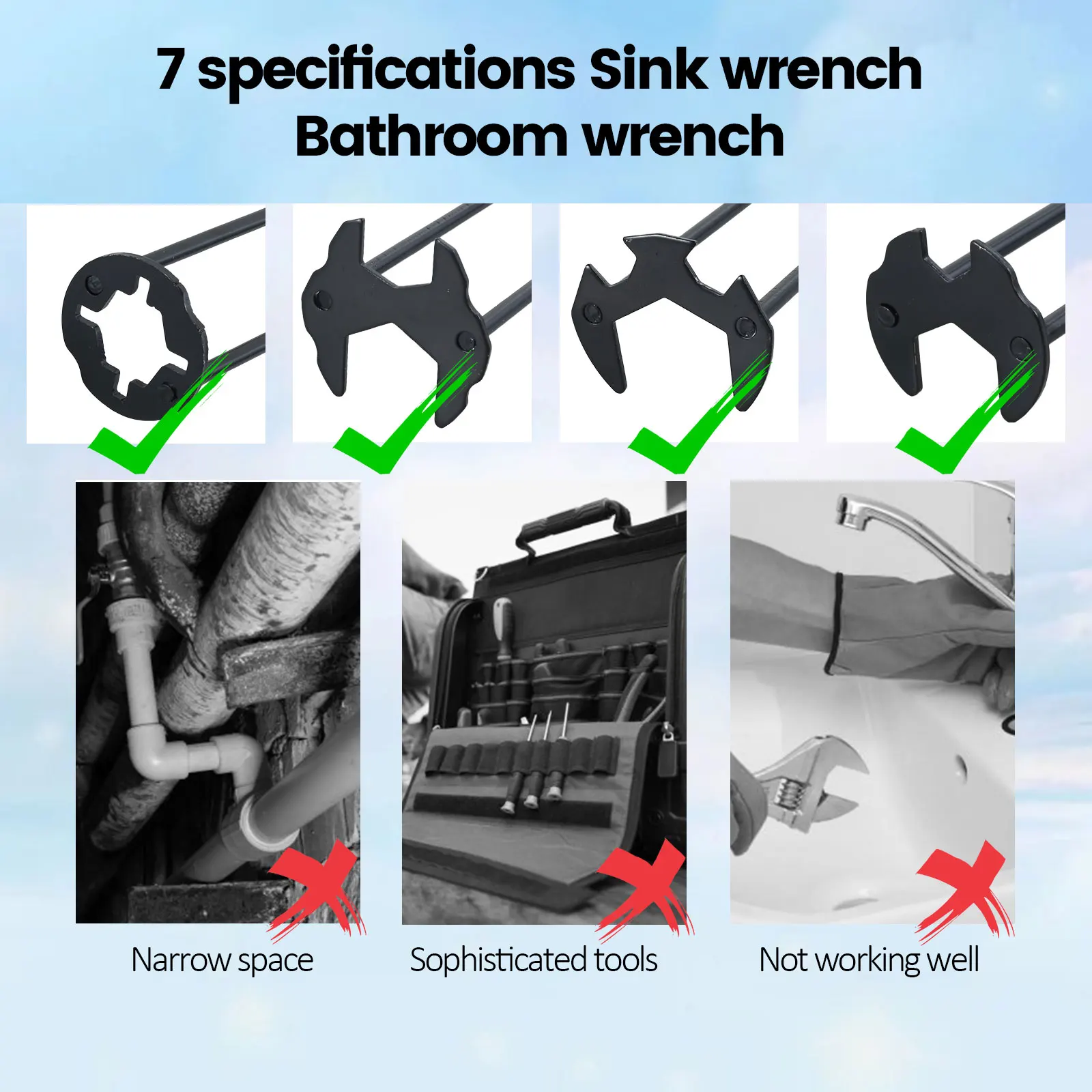 4pcs Sink Wrench Multifunct Sink Faucet Key Metal Bathroom Wrench Home Plumbing Sanitary Ware Disassembly Leaky Pipe Repair Tool