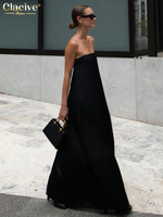 Clacive Summer Loose Black Women's Dress 2025 Fashion Strapless Sleeveless Maxi Dresses Sexy Classic Solid Dress Female Clothing