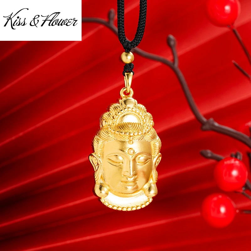 

KISS&FLOWER Gold Vintage Guanyin Necklace Pendant Charm For Women Men Wedding Party Birthday Christmas Mother Father Gifts PD121