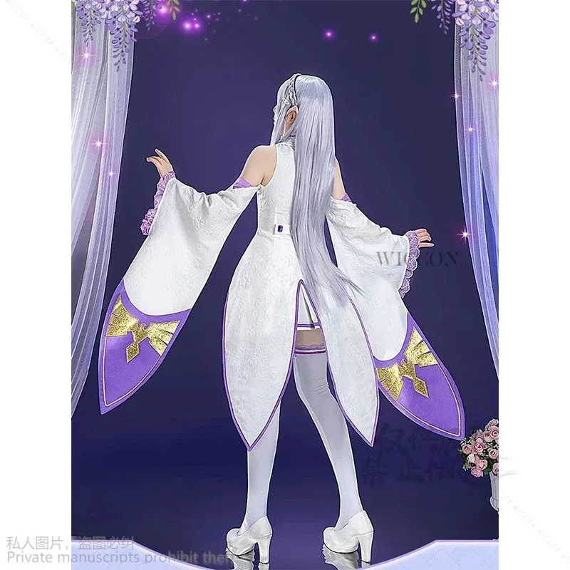 DY20Anime Re Zero Kara Hajimeru Isekai Seikatsu Emilia Cosplay Costumes Women Dress With Headdress For Halloween Party Lolita Co