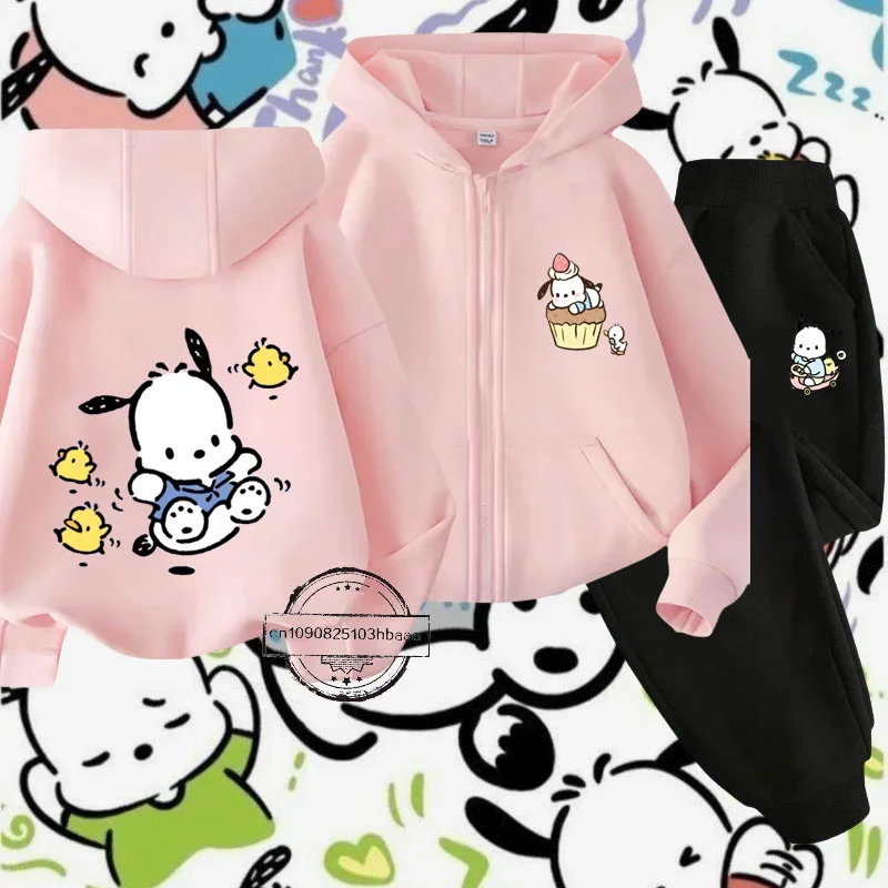 Pochacco children's zipper shirt set Fall/Winter Long sleeve new Boys & Girls Fall Harajuku trend sweatshirt casual look