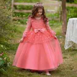 Flower Girl Bridesmaid Dresses Long Sleeve Children Costume Elegant Kids Princess Wedding Dress For Girls Evening Party Vestidos