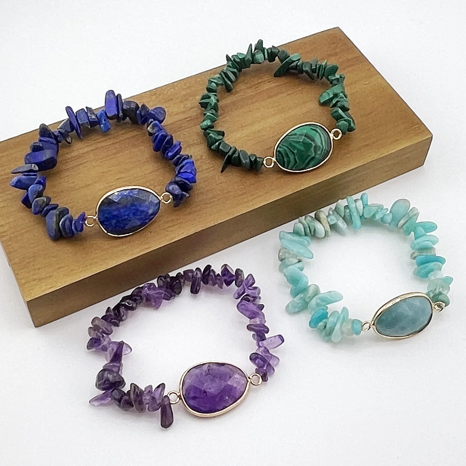 Reiki Natural Stone Bracelets for Women Irregular Faceted Oval Charm Chips Gravel Roses Purple Crystal Quartz Stone Bracelets