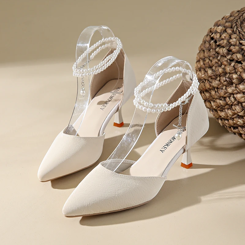 

Women'S High-Heeled Sandals With One-Button Hollow Pointed Toe, Elegant Women'S Sandals