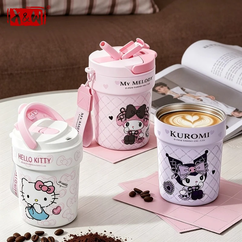 X&W Sanrio 290ml Coffee Cup 316 Stainless Steel Dual Drink Insulated Mugs with Lanyard Portable Outdoor Travel Car Tumbler Gift