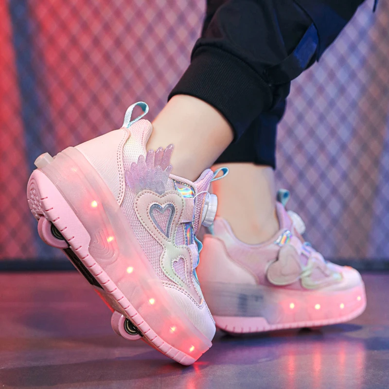 Roller Skate Shoes For  Girls Fashion Casual Sport Sneakers Kids Toys Games Outdoor 2 Wheels Light Up Boots Child Footwear