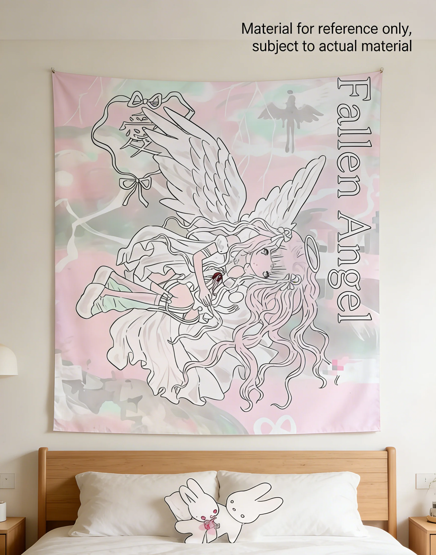 Last Winter Twin Angels Wandteppich, Yami Kawaii Anime-Illustration, Wandbehang für Schlafzimmer, Mädchenzimmer, Wohnheim-Deko