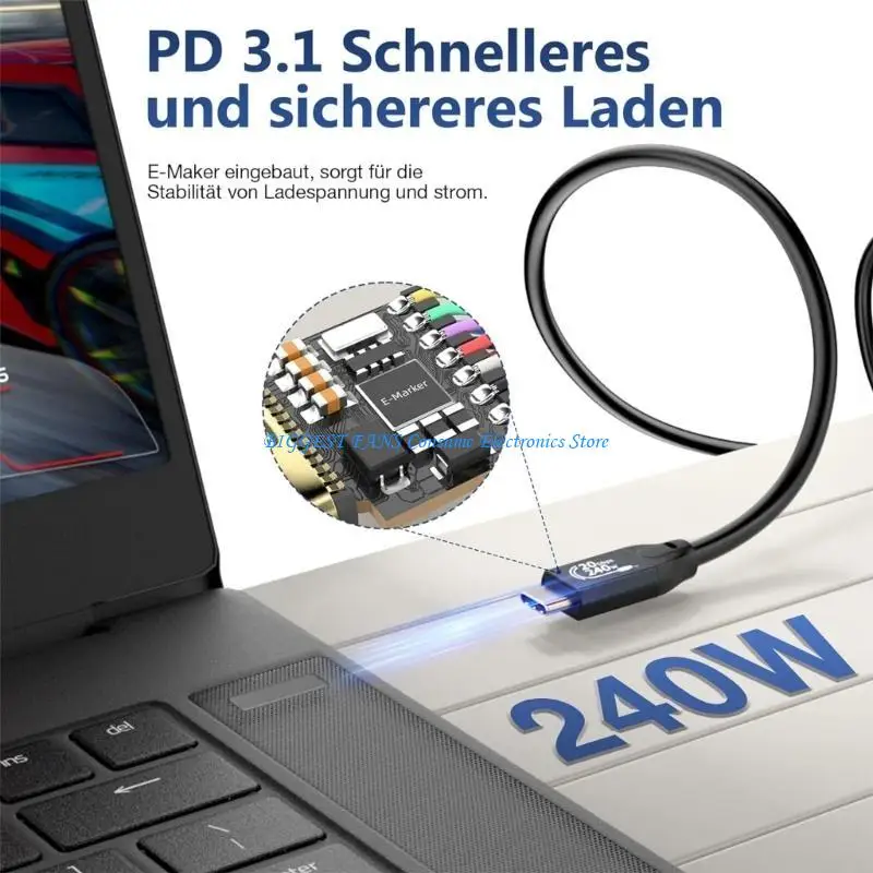 USB C 3.2 Gen2 Charging Cable 20Gbps Data Transfer, 240W Power Delivery, 4K60hz Video Long Cord For Digital Devices