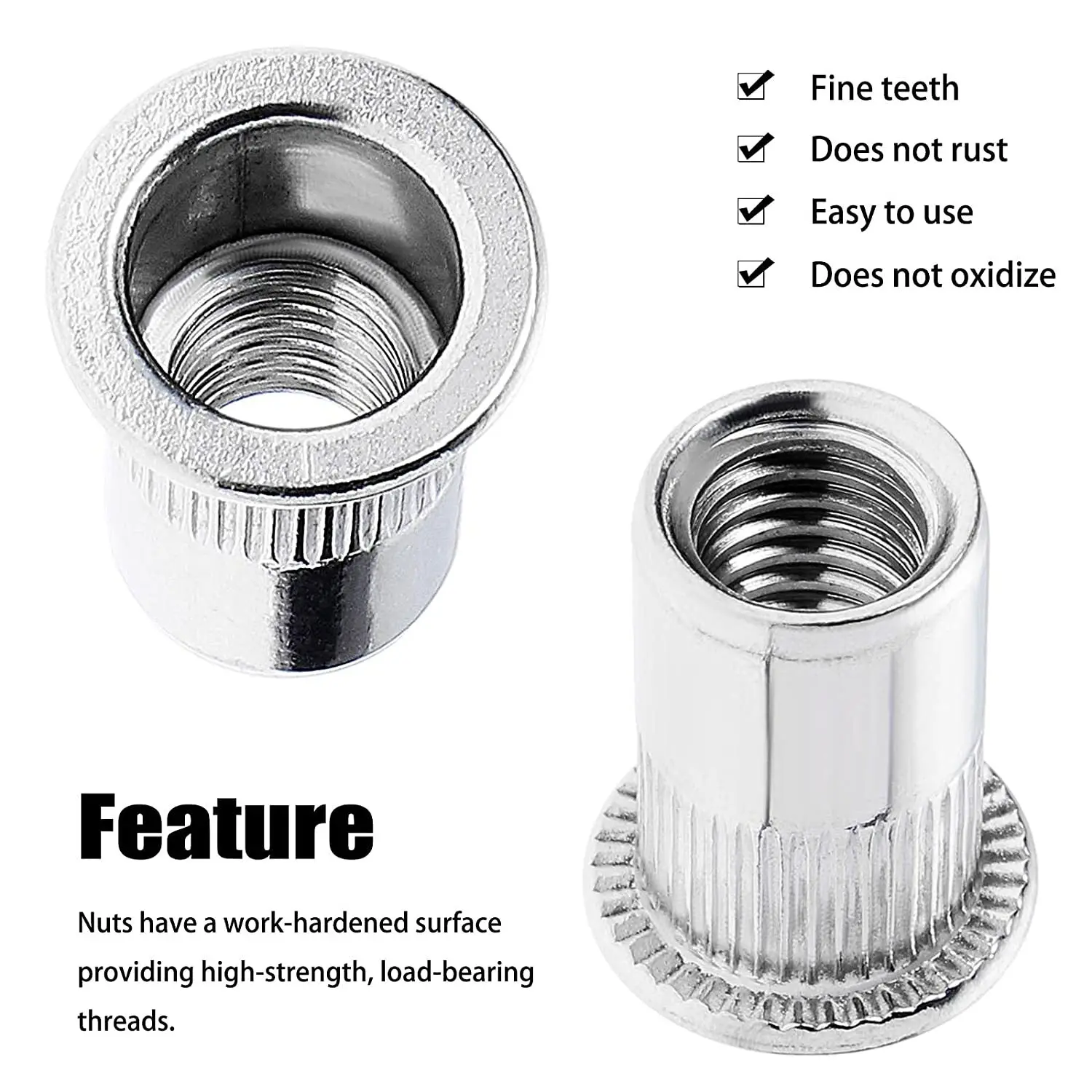 304 Stainless Steel Rivnut Flat Head Threaded Nut Vertical Stripe Rivets Insert Nutsert Cap Rivet Nuts M3 M4 M5 M6 M8 M10