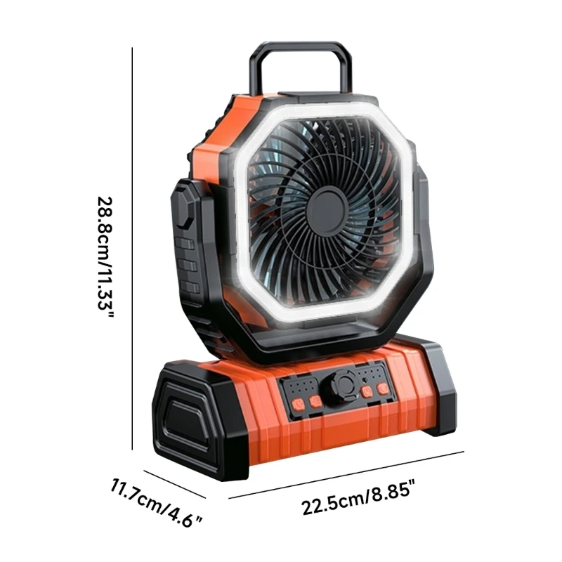 Ventilatore portatile per tenda ventilatore da soffitto multifunzionale con luci ventilatore da campeggio ricaricabile ventilatore sospeso materiale plastico