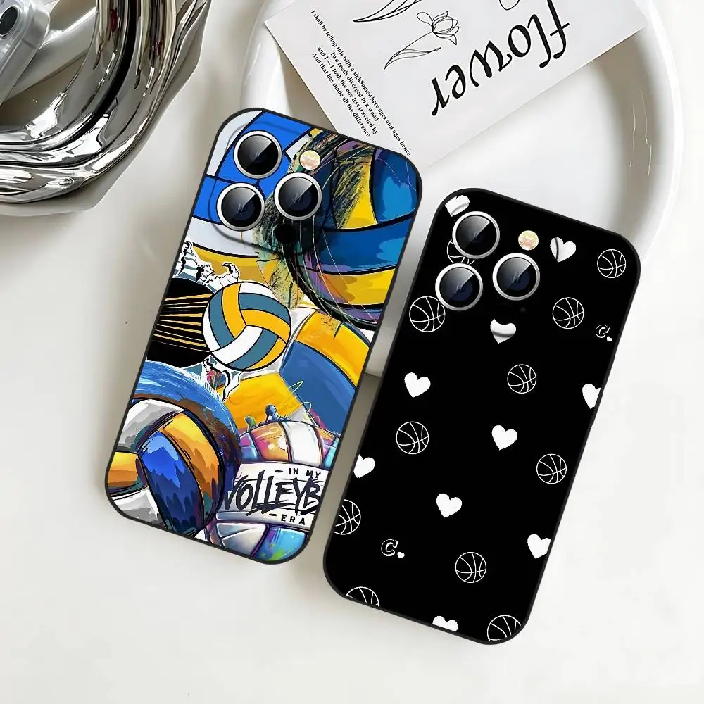 حافظة هاتف مطلية بالكرة الطائرة لهاتف آيفون 17 16 15 14 13 12 11 X XR XS Plus Pro Max غطاء أسود ناعم صغير