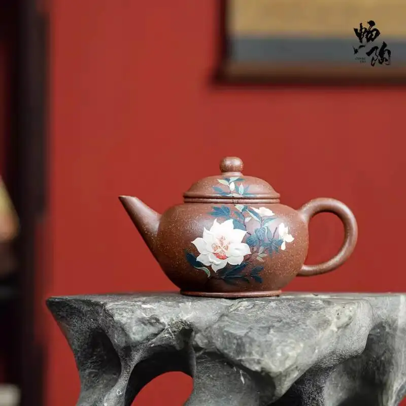 [Chang Tao] Yixing Original Mineral Purple Sand Chen Shanqing Handmade Teapot Agarwood Mud Painting Horizontal Pot 180Cc
