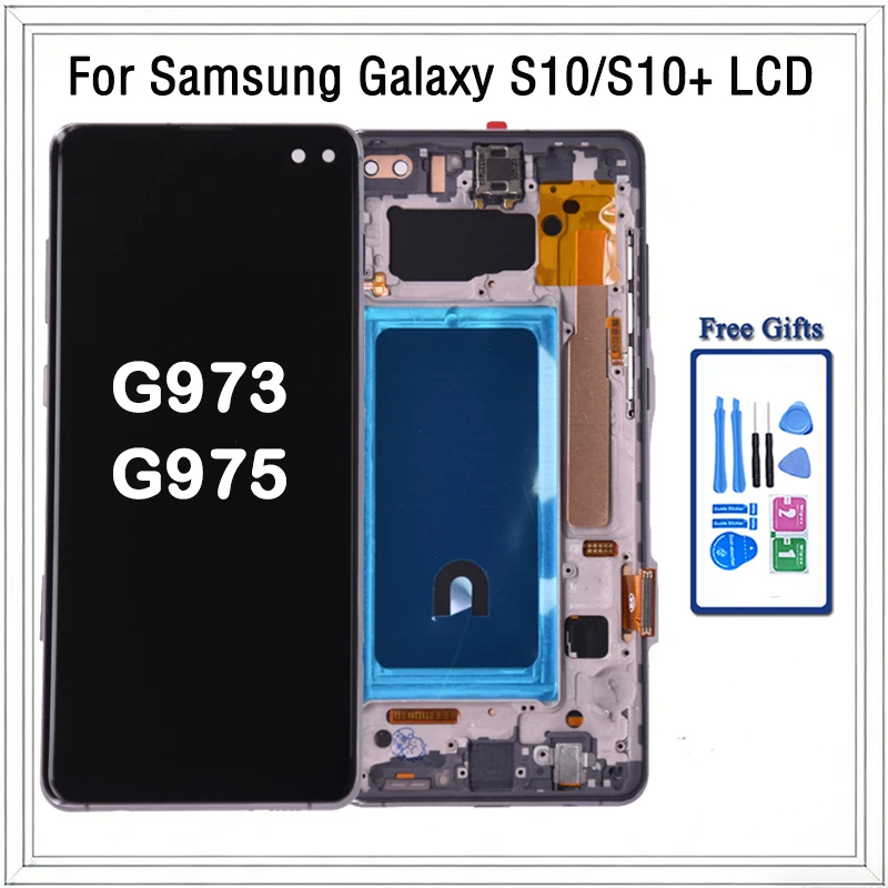 Pantalla LCD Táctil Digital con Marco para Samsung S10 Plus S10+ G975 G975F, Repuesto de Pantalla LCD para Samsung S10 G973