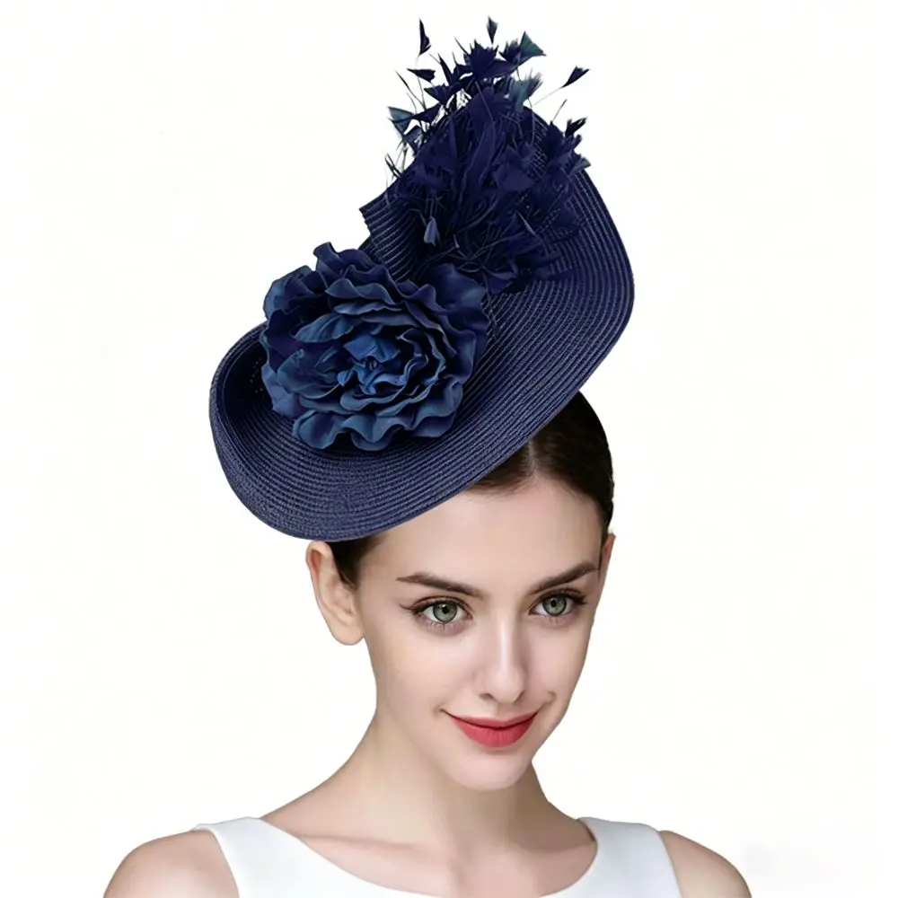 Extravaganter Feder-Fascinator-Hut aus Stroh, handgefertigt, für Teepartys, Kentucky-Hut, Blumen-Kopfschmuck, Damen-Fascinator, Derby-Pillbox-Hut – Detail 6