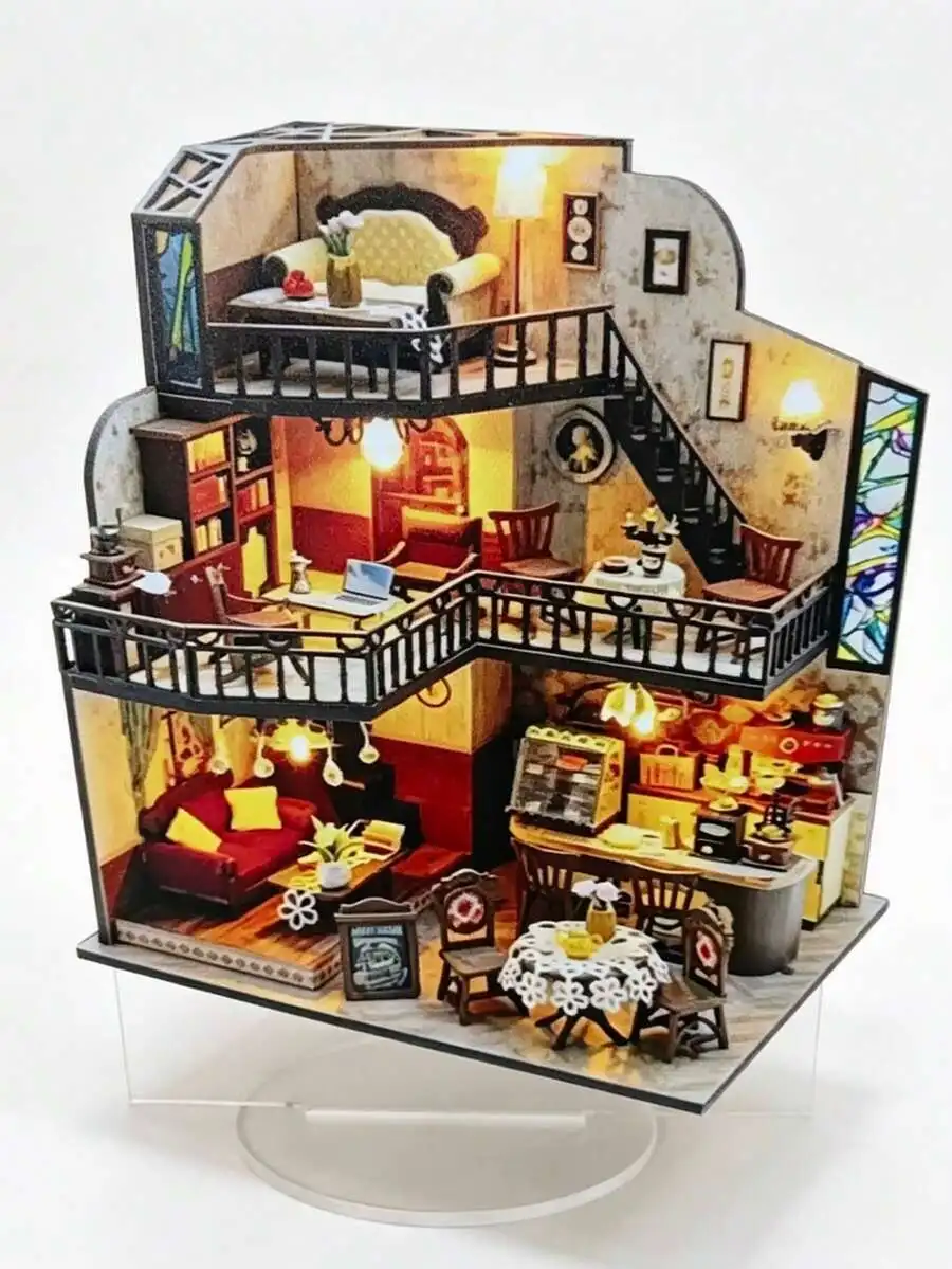 1pc DIY Miniature Dollhouse Kit, Multi-Layer Mini House Building Model, Acrylic Villa Room Decor, Suitable For Desktop Display,