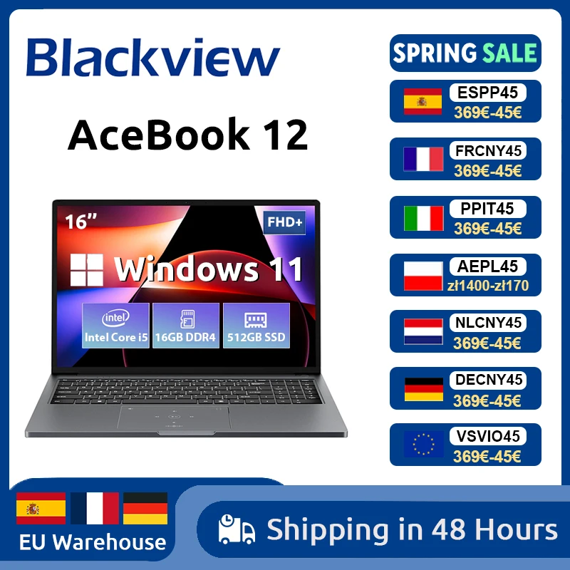 Blackview AceBook 12 Win 11 Laptop 16'' FHD IPS , Intel I5-1030NG7 Notebook, 16GB RAM 512GB SSD, 2-in-1 Fingerprint Power Button