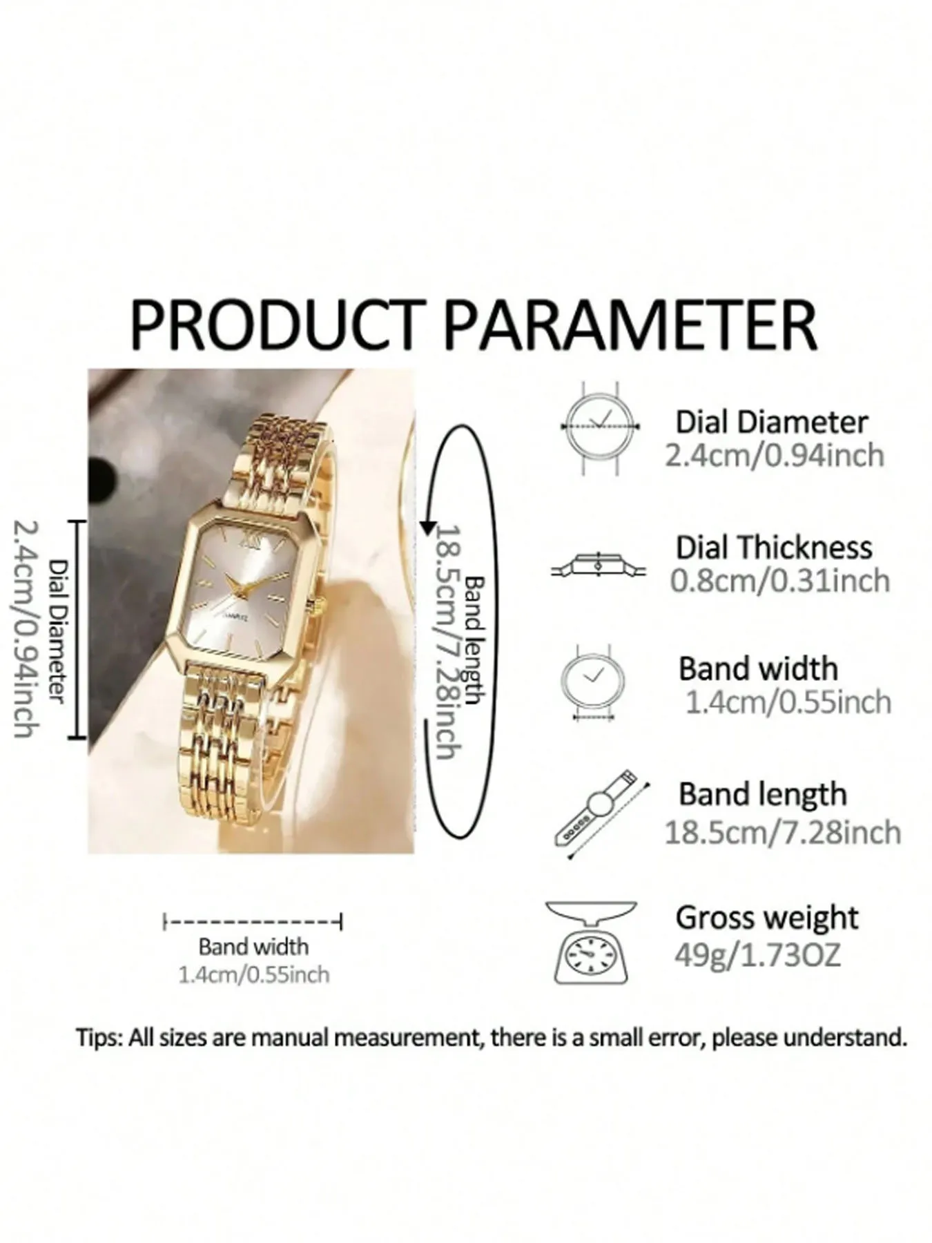 Simple and versatile square quartz watch with a refined Instagram-style steel band, featuring a fashionable quartz movement