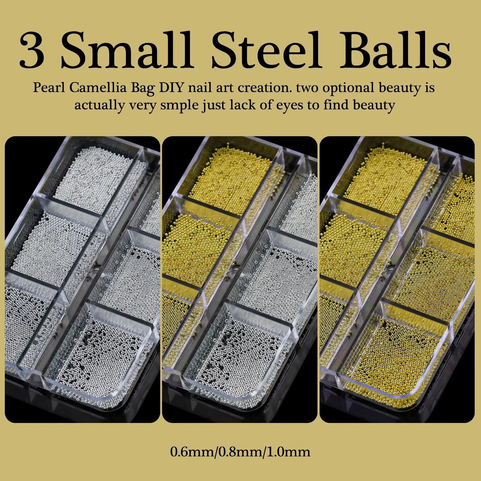 6Grids 3D Metallic Mini Ronde Stalen Bal Nagel Sieraden Goud/Zilver Kaviaar Kraal Nail Art Decors Luxe Design manicure Accessoires