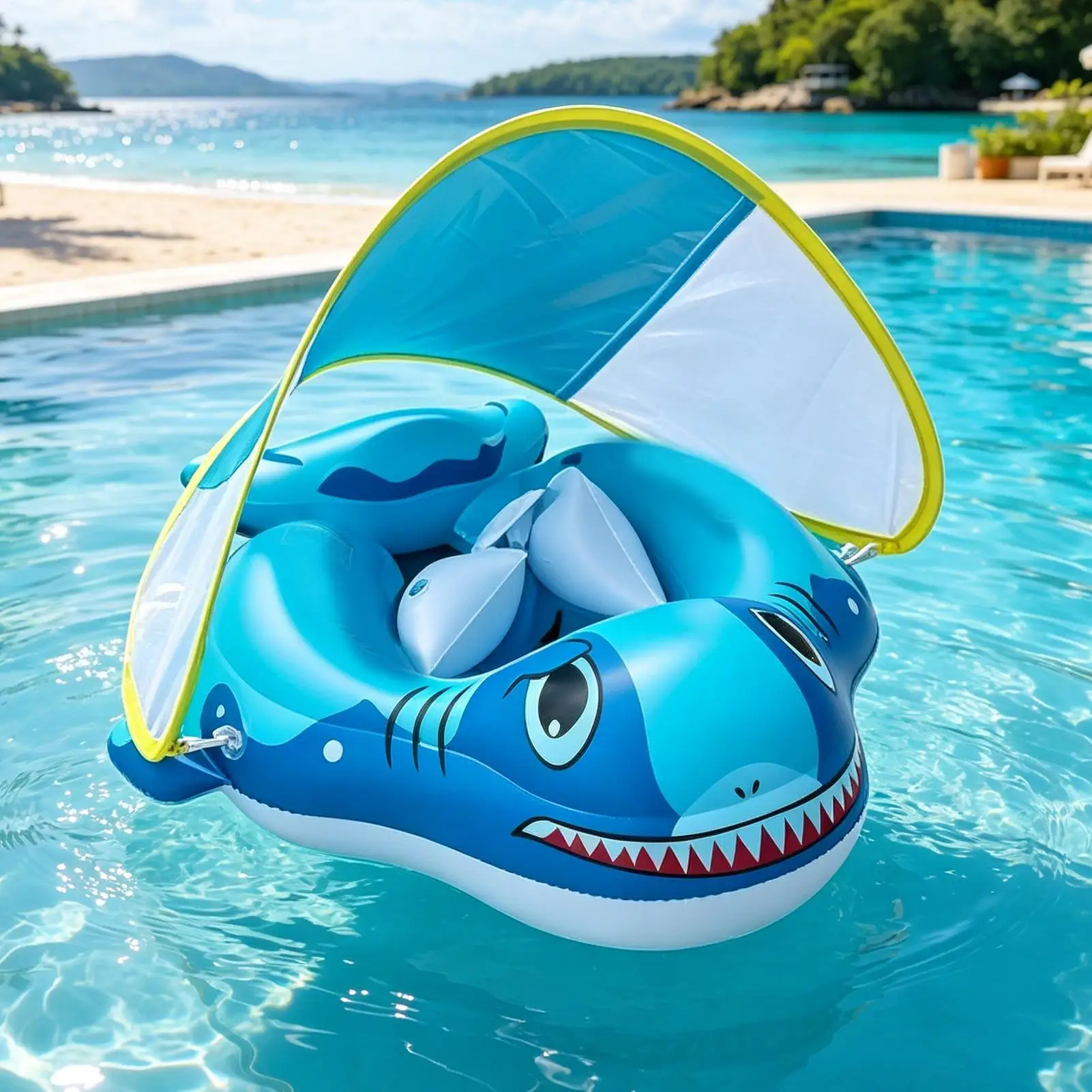 

Kids Floats For Pool Inflatable Swimming Ring With Sun Shade Floating Water Chair For Boys Girls Ages 6-48 Months Outdoor River