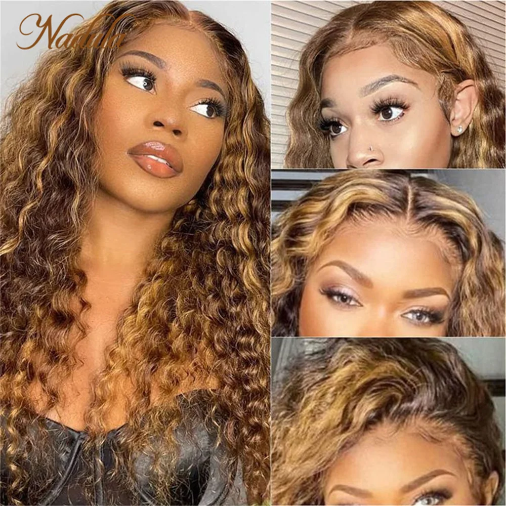 Nadula Glueless Human Hair Wigs 6X4.75 Pre Cut Lace Closure Honey Blond Highlight Water Wave Wig 7X5 Bye Bye Knots Lace Wigs