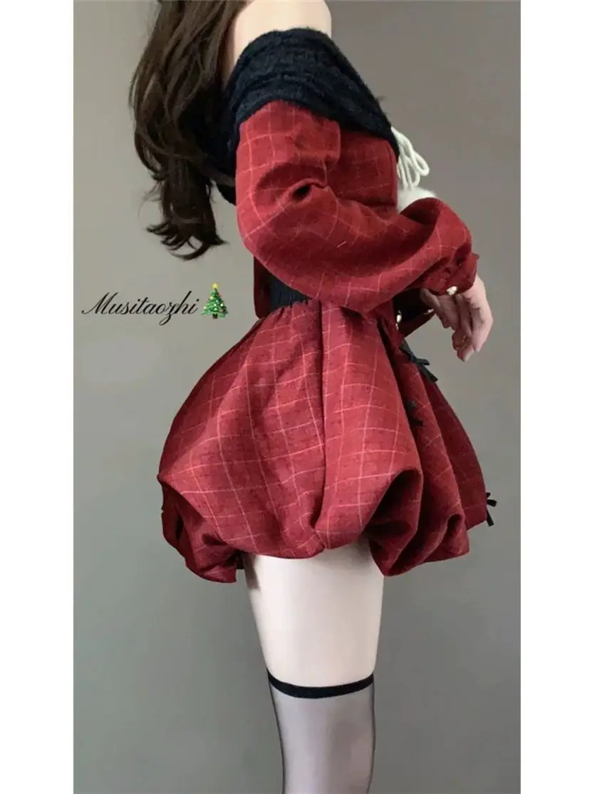 Vestido de Navidad con hombros descubiertos para mujer, traje