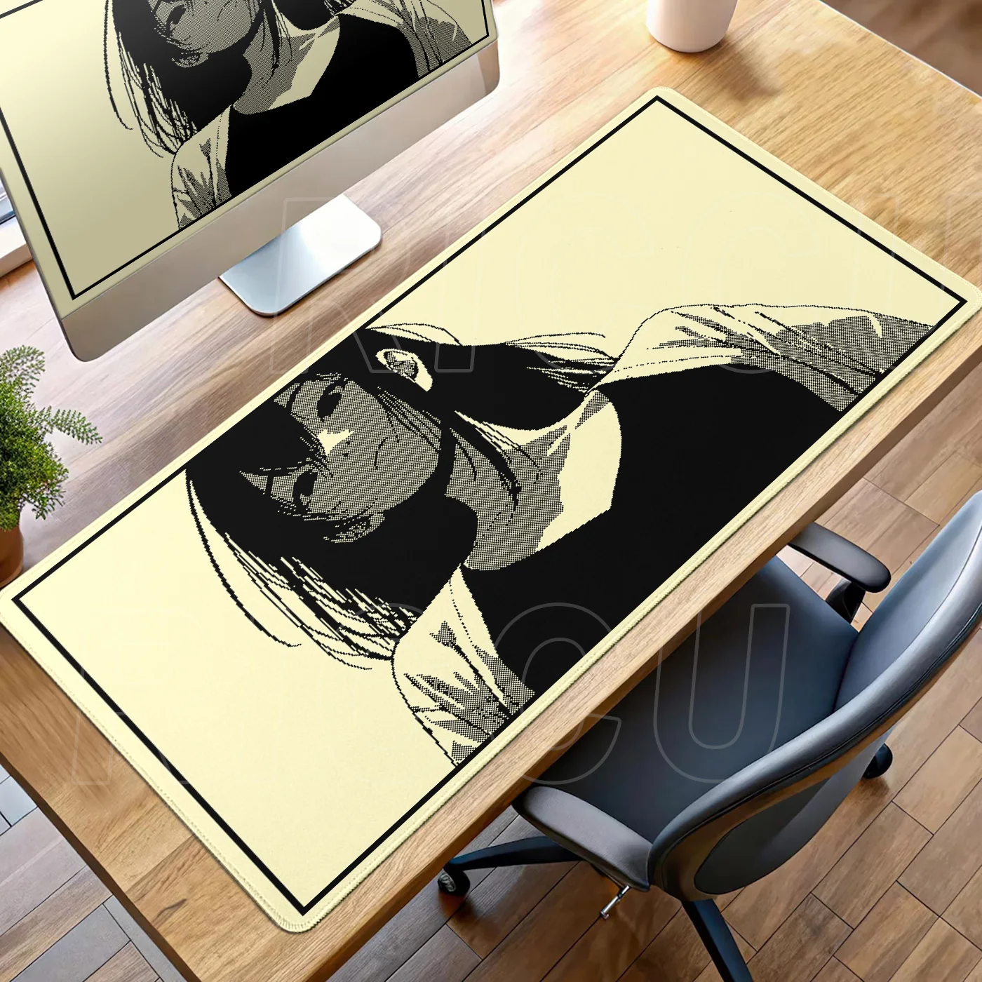 XXL HD-Druck Anime Girl Mauspad XXL Schwarz Weiß Cooles Mauspad mit schneller Reaktionszeit Tastaturunterlage PC-Zubehör Schreibtischunterlage Teppich – Detail 1