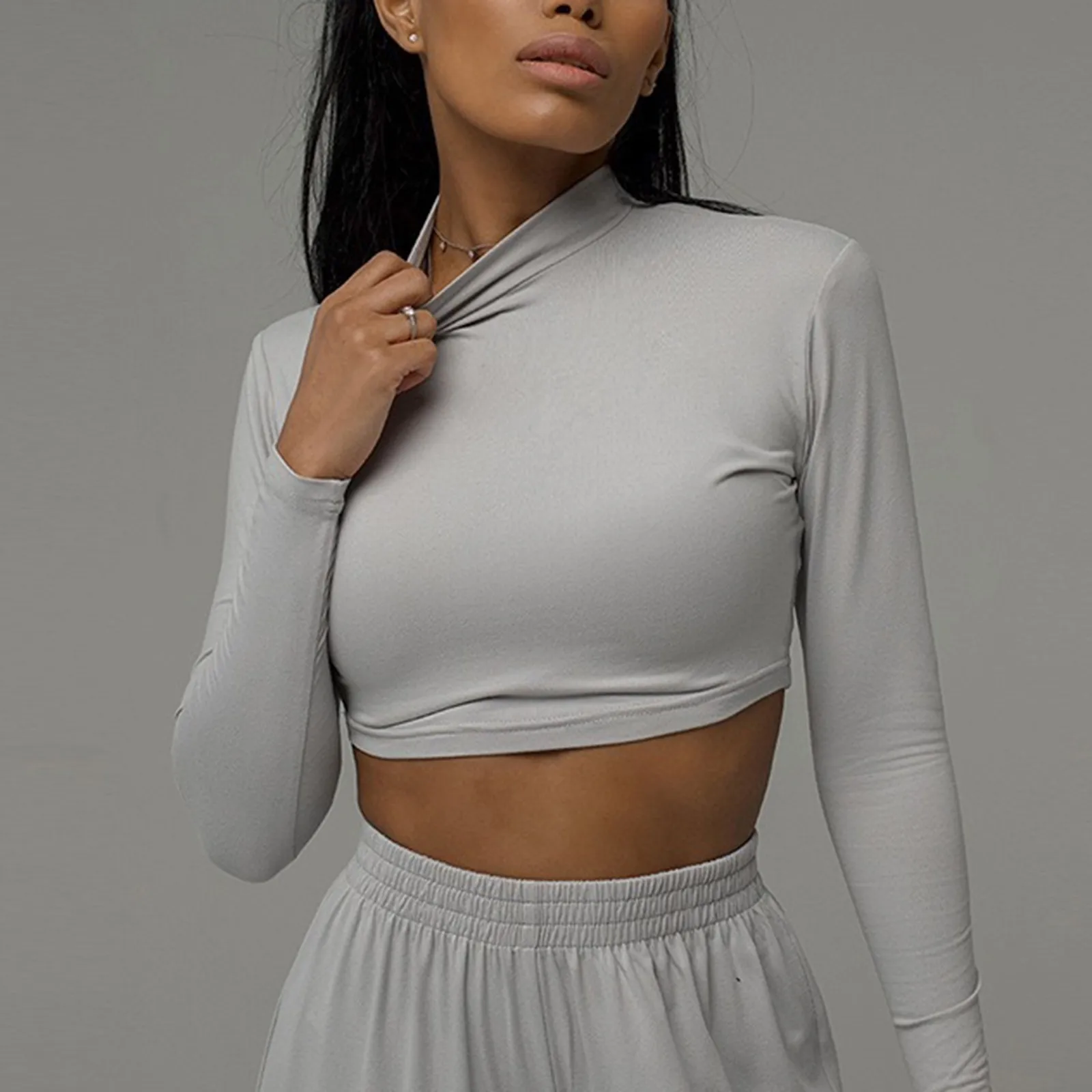 

2024 Trend Autumn Women'S Clothes Elegant Casual High Neck Short Top Sports Suit Pants Sets Vintage Y2k Yoga Warm Suit Outfit