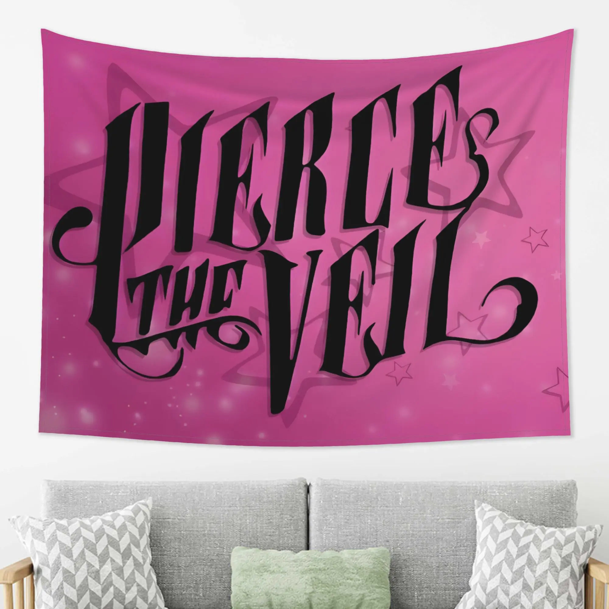 Pierce the Veil Band Merch Wall Tapestry Pink Aesthetic Boho Typography Gothic Decor Hanging Poster for Bedroom Apartment Room D