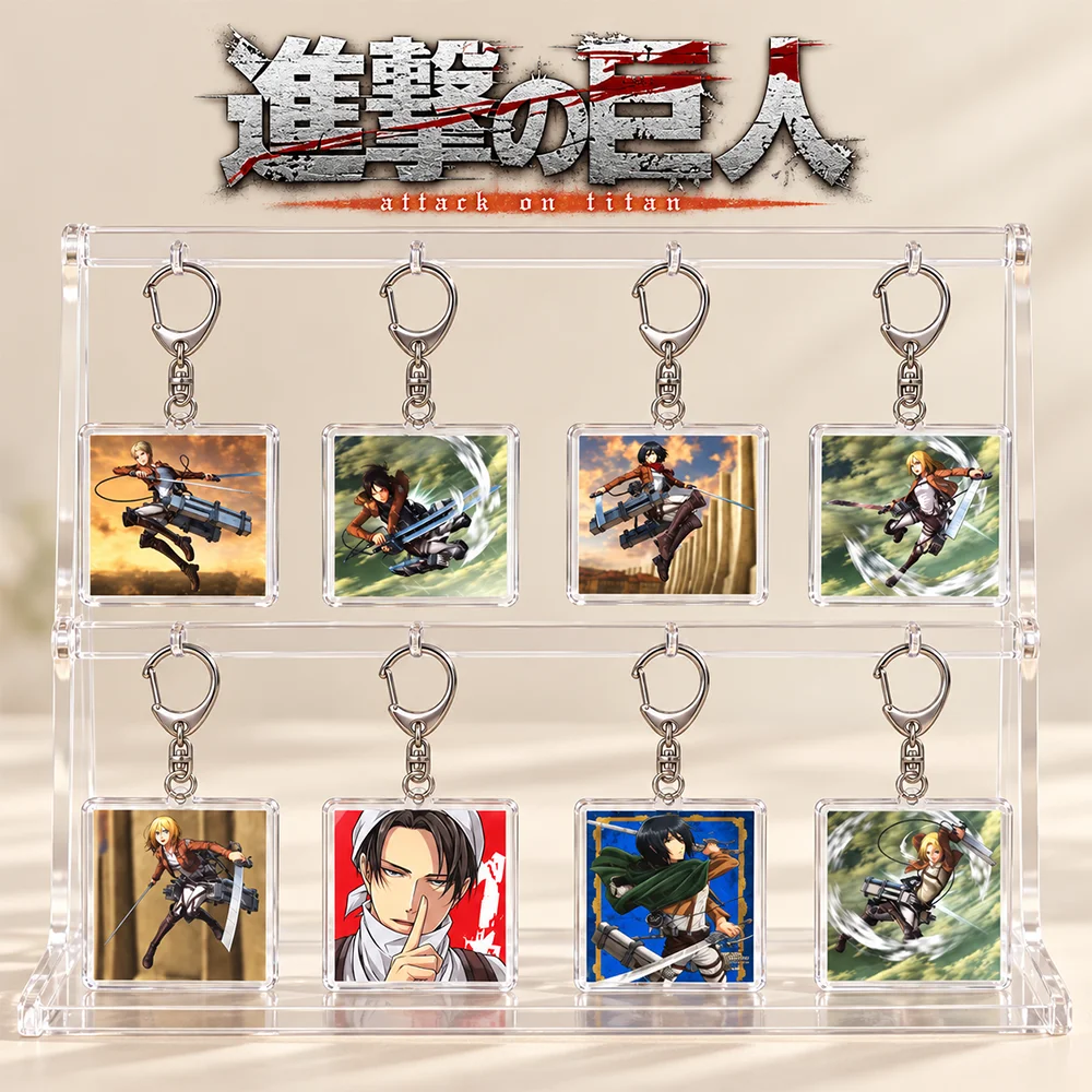 Attack on Titan 6cm Square Acrylic Keychain Battle Scene Anime Bag Pendant Key Ring Fans Collectible Gift