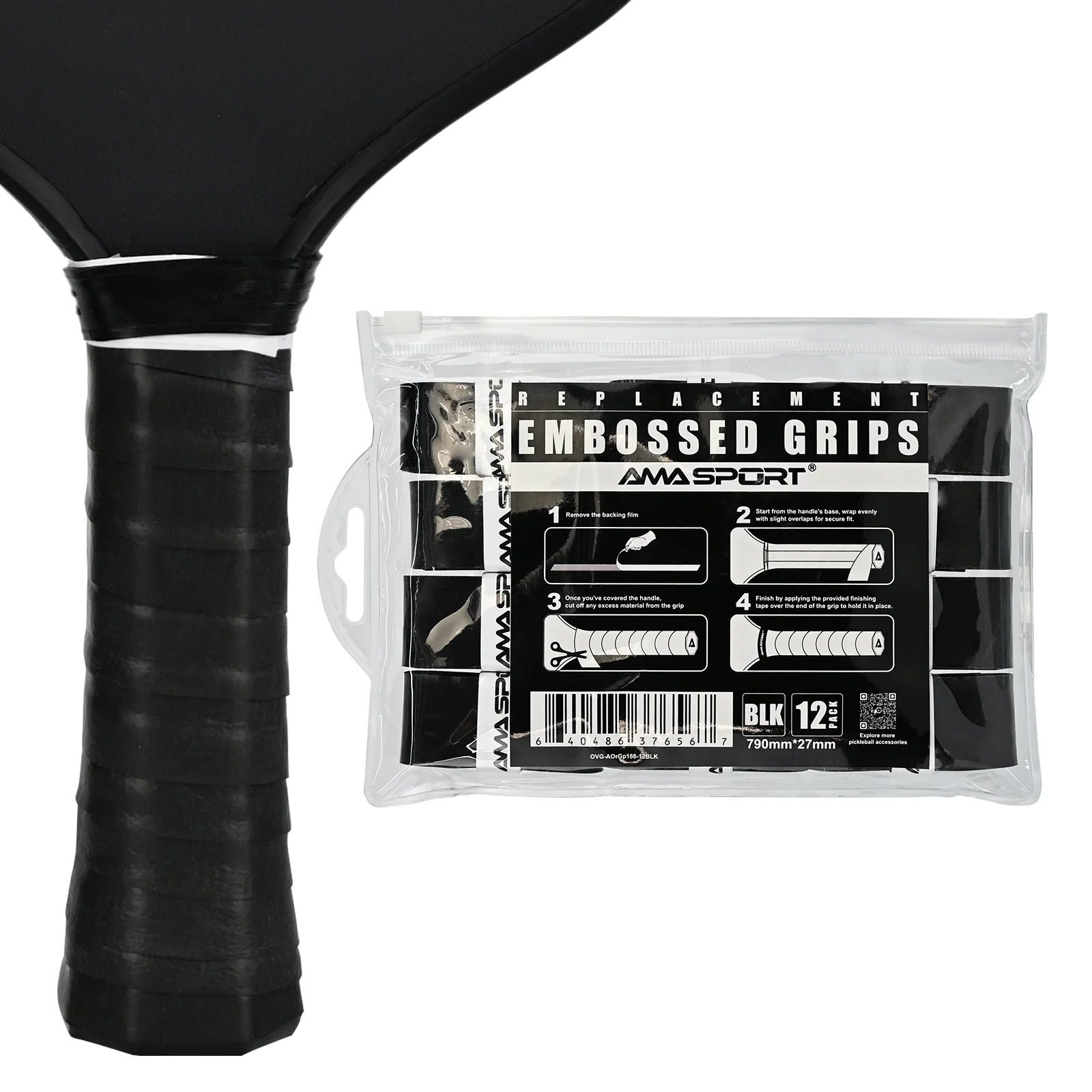 AMASPORT 12PCS Pickleball OverGrip Tape Soft Touch Extra Tacky Pickleball Grip Tape Pickleball Paddle Grip Tape