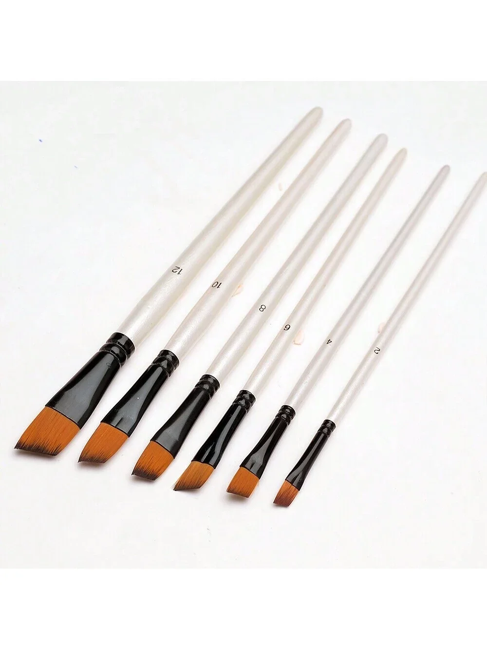 6pcs Round Shape Angular Head  Paint Brush Set White Nylon Hair Paintbrushes For Acrylic Oil Watercolor Acrylic Painting For Bod