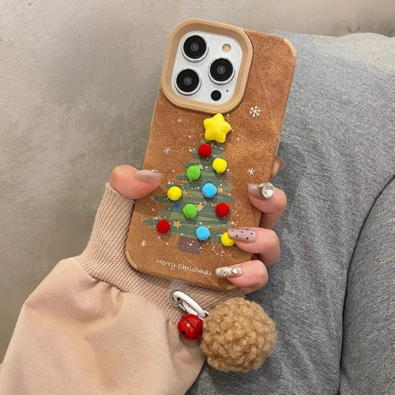 

New Leather Christmas Phone Tree Case for IPhone 17 Pro Max 17 Air Apple 16 15 Plus 14 13 12 Pro Shockproof Cover Christmas Gift