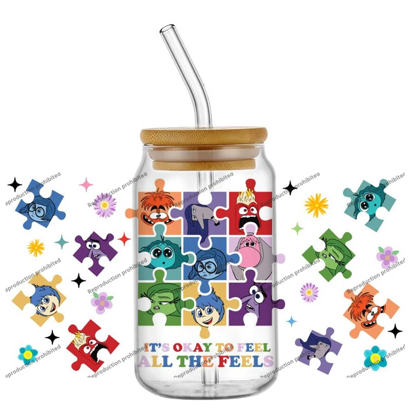Oferta imperdível: 30 adesivos decorativos 3D UV DTF de 16oz com tema de Inside Out para copos de vidro, artesanato, moda e DIY criativo.