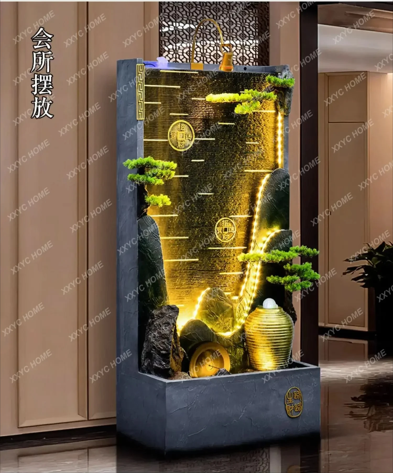 

A Water curtain wall lucky ornament rockery fountain living room entrance screen decoration floor landscape