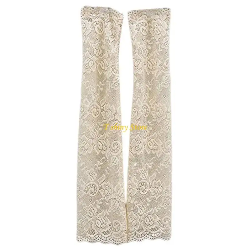

N58F Detachable Lace Sleeves with Floral Pattern Removable Bride Arm Sleeve Cover