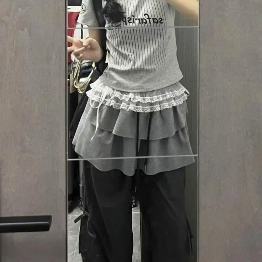 Elegant Balletcore Lace Mini Skirts Y2k Short Ruffle Skirts Flower Korean Style Butt Curtain Women