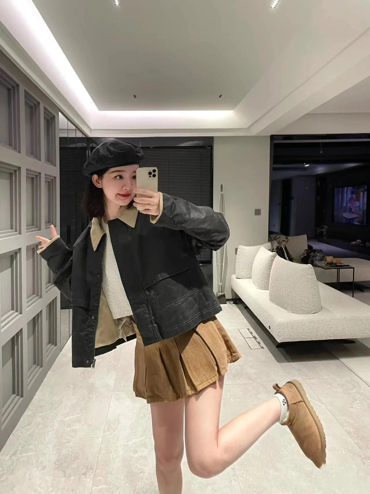 New 2025 Spring Autumn American Retro Contrast Color Wax Jaet Women's Outerwear Collar Zipper Long Sve ort Sle Loose...