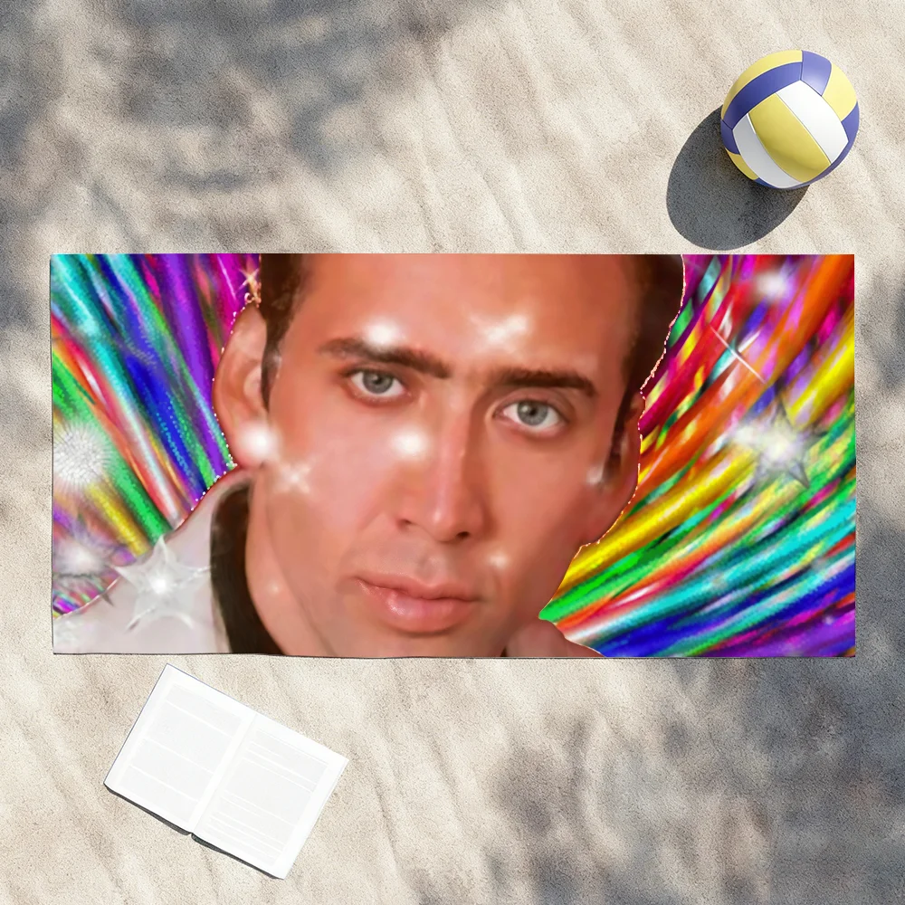 Funny N-Nicolas C-Cage Meme Towel Soft Lightweight Anti-Sand Large Beach Towel Quick-Drying Bath Sports Family